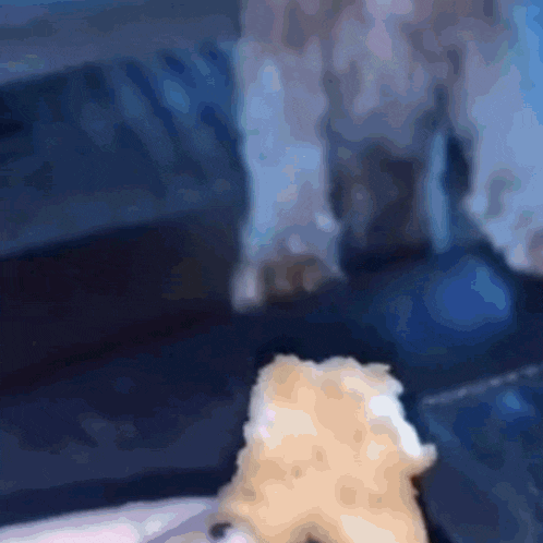 a blurred image of a person holding a piece of bread