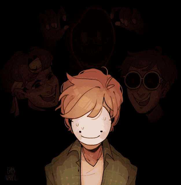 a drawing of a boy wearing a mask with gib vriel written in the bottom right corner