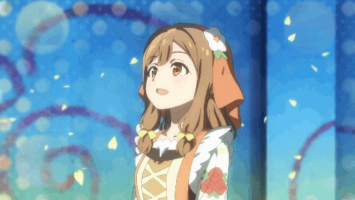 a girl with a flower in her hair stands in front of a window