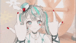 a girl is making a peace sign with her hands in front of a spinning wheel .