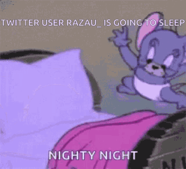 a cartoon of tom and jerry laying on a bed with the caption twitter user razau is going to sleep nighty night