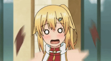 a cartoon girl with blonde hair and a ponytail is making a surprised face .