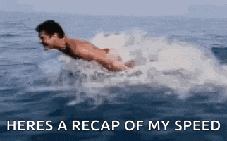 a man is swimming in the ocean with the words here 's a recap of my speed below him