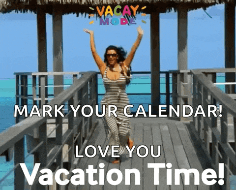 a picture of a woman on a pier with the words " mark your calendar love you vacation time "