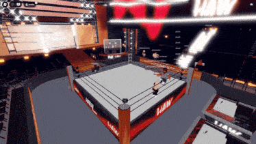 a wrestling ring with haw written on the side of it