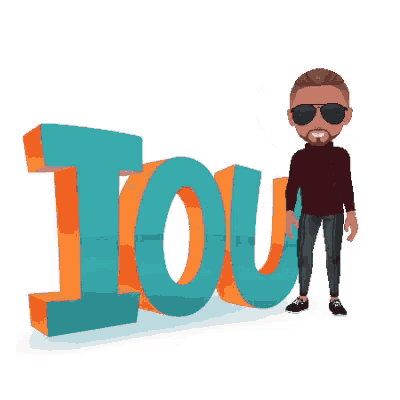 a man wearing sunglasses stands in front of a 3d word that says tour