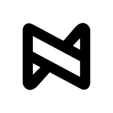 a black and white icon of a letter m with triangles on a white background .