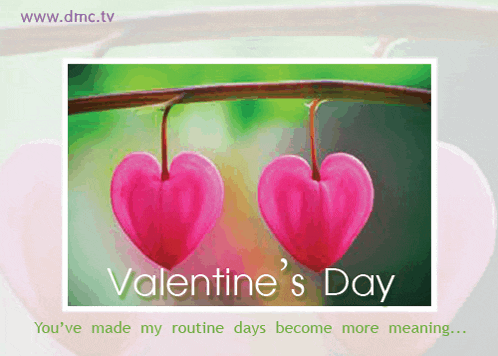 a valentine 's day greeting card with two pink heart shaped flowers