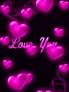 a bunch of pink hearts on a black background with the words `` love you ''