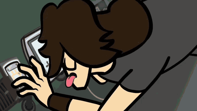 a cartoon of a person laying down with their tongue out