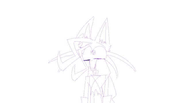 a drawing of a purple cartoon character with a white face