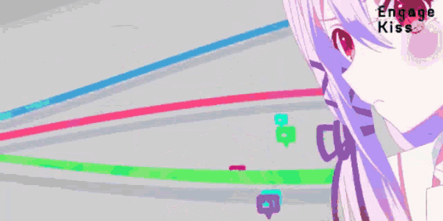 two anime girls are standing next to each other and the words engage kiss are on the bottom right