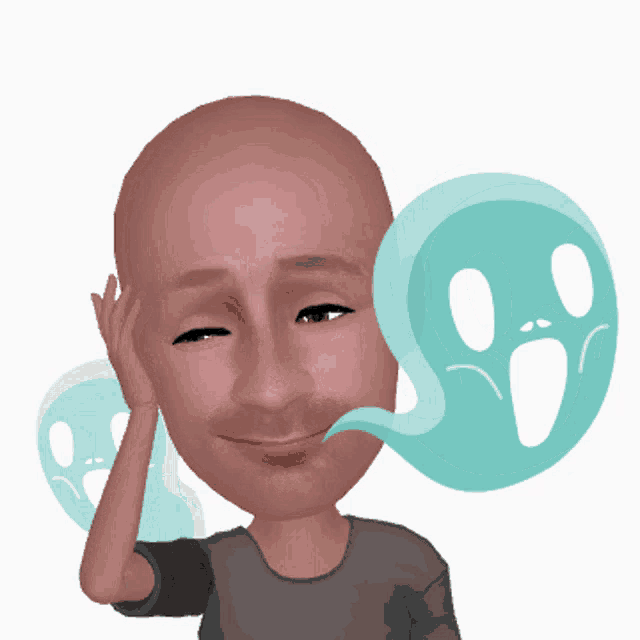 a cartoon of a man with a ghost behind his head
