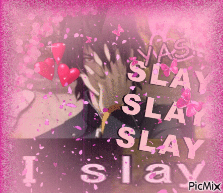 a picture of a man with the words " i slay " on the bottom