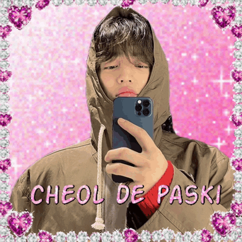 a picture of a person taking a selfie with the name cheol de paski written on the bottom