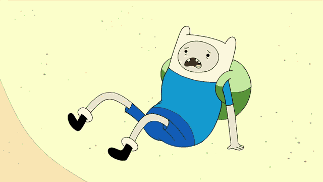 a cartoon character laying on the ground with a backpack on his back