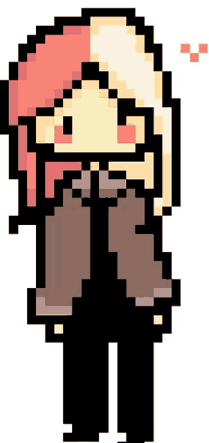 a pixel art drawing of a girl with pink hair