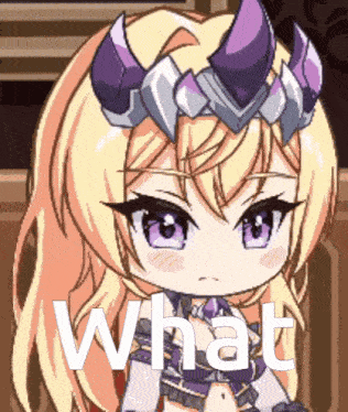 a cartoon of a girl with horns and the word what