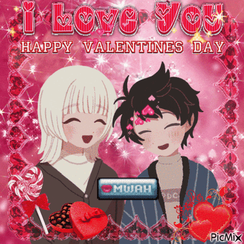 a valentine 's day card with two anime characters