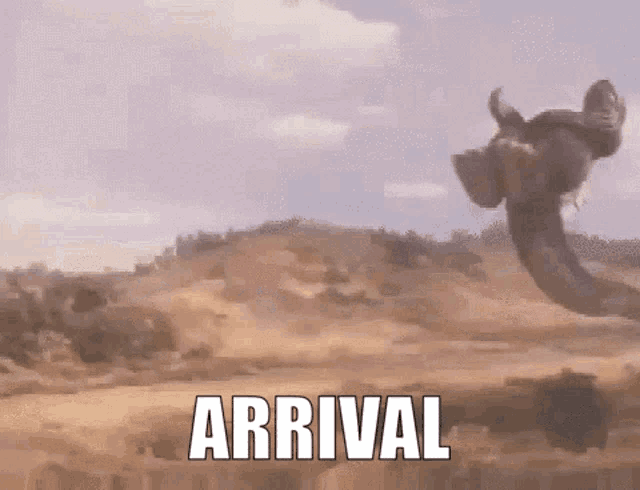 a person is flying through the air with the word arrival written below them