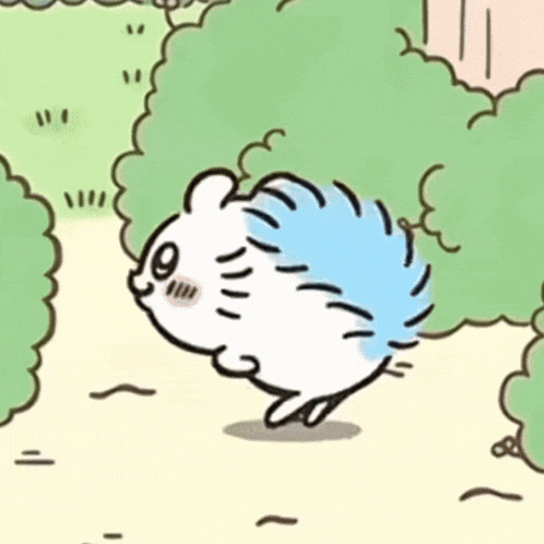 a cartoon drawing of a hedgehog running through a lush green field .