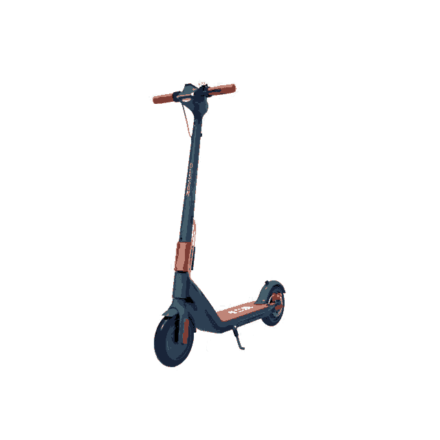 a grey and orange electric scooter with the word scooter on the front