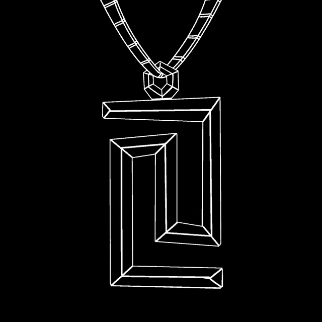 a black and white drawing of a pendant on a chain