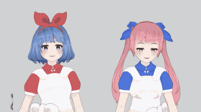 a cartoon girl with blue hair and a pink haired girl with blue hair