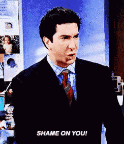 a man in a suit says shame on you