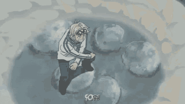 a cartoon of a man standing in a pool of water with the word so on the bottom right
