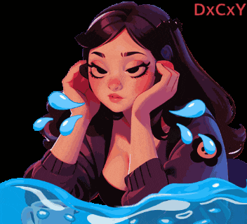 a pixel art drawing of a girl with tears coming out of her eyes and the name dxcxy on the bottom