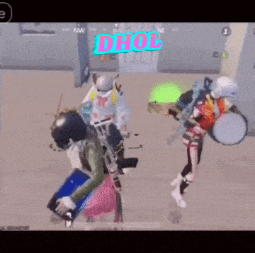 a group of people are playing a video game and the word dhol is displayed on the screen
