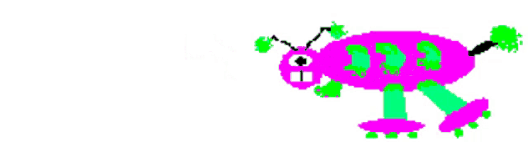 a pixel art of a pink and green bug