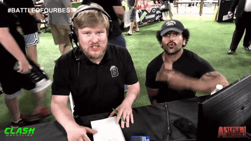 two men sitting at a table with the words battle of four best written on the bottom