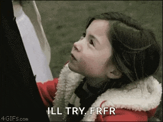 a little girl in a red jacket says ill try . frfr