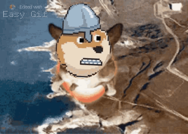 a cartoon dog wearing a viking hat is floating in the air .