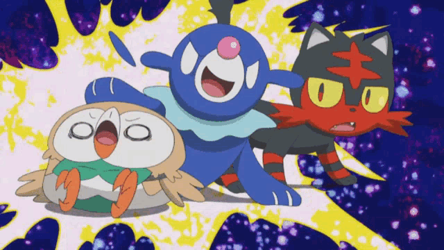 a group of cartoon characters including a cat and a bird