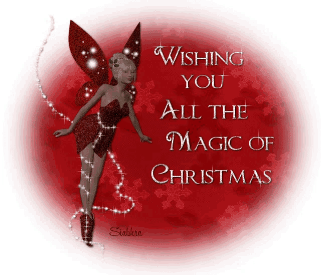 a christmas greeting card with a fairy and the words wishing you all the magic of christmas