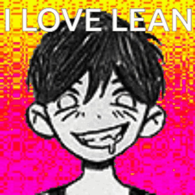 a black and white drawing of a boy with his mouth open and the words `` i love lean '' .