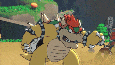 a cartoon drawing of bowser with spikes on his back