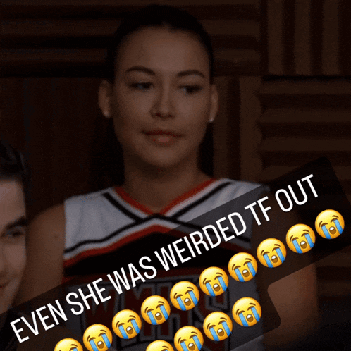 a picture of a cheerleader with the words even she was weirded tf out