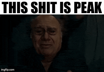 a bald man is making a funny face with the words `` this shit is peak '' .