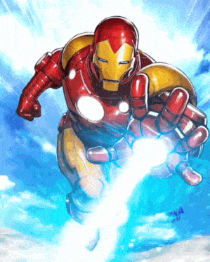 a drawing of a man in a superhero costume with the letters tna on the bottom right