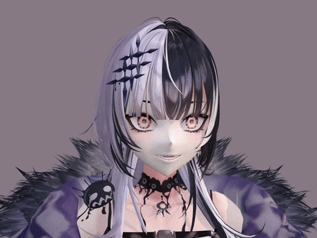 a girl with black and white hair is wearing a purple jacket