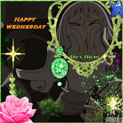 a picture of a girl with the words happy wednesday written on it
