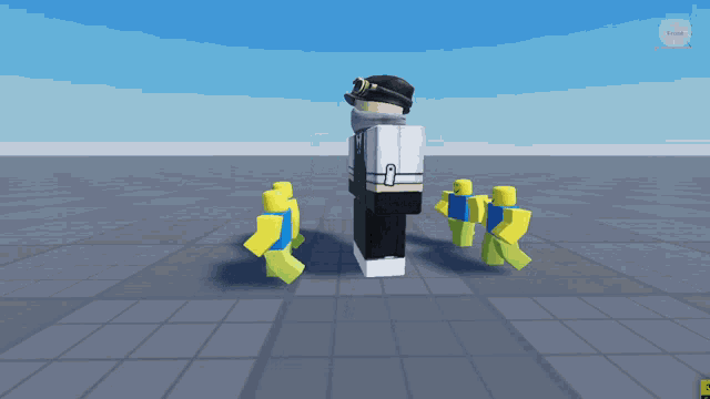 a screenshot of a roblox game shows a man carrying two yellow and blue blocks