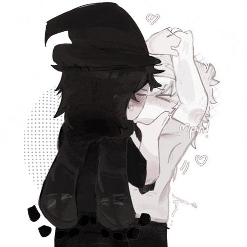 a black and white drawing of a witch and a boy kissing with the witch saying " i love you "