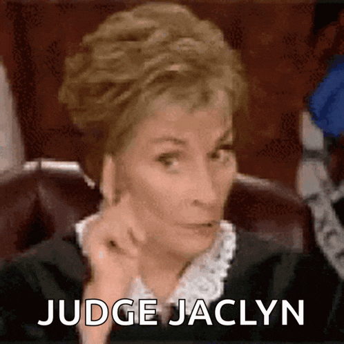 a woman in a judge 's chair with the words judge jaclyn below her