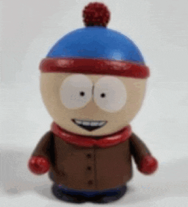 stanley from south park is a toy with a blue hat and red scarf .
