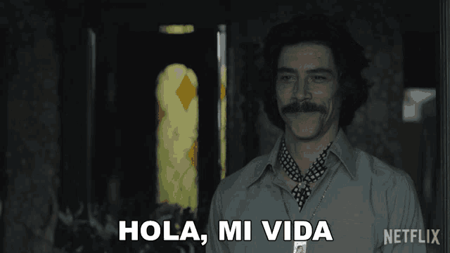 a man with a mustache says hola mi vida in a netflix advertisement